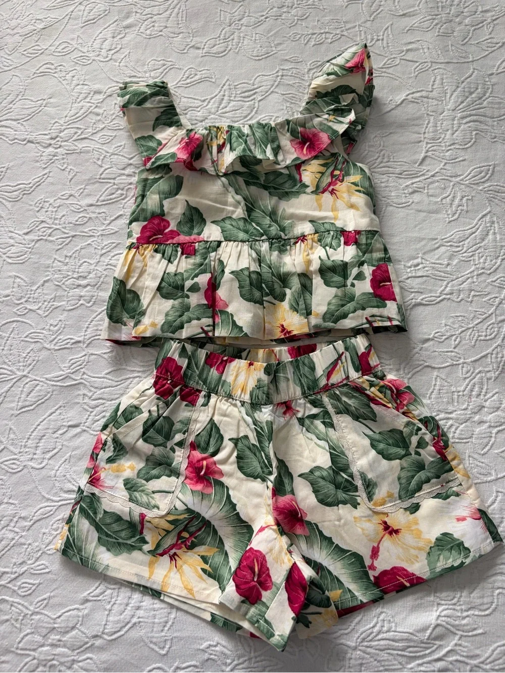 Janie and Jack 4t Floral Tank & Shorts Set - Cream with Green & Pink Floral new